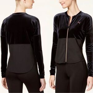 PUMA Long Sleeve Logo Velour Black Rose Gold Zip-up Hoodie Sz S